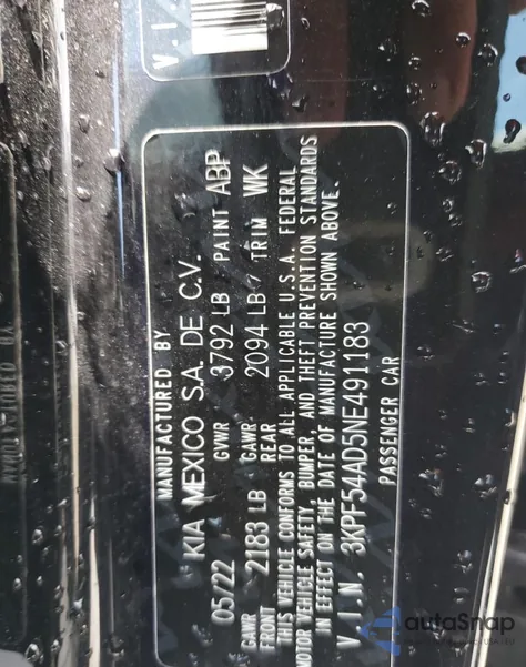 2022 Kia Forte Gt Line from USA, damaged, VIN 3KPF54AD5NE491183